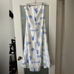 White and Blue Strapless Maxi Dress